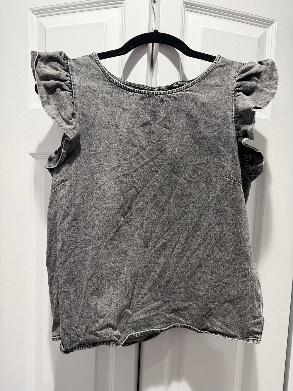 Nanette Lepore Grey Washed Ruffle Sleeve Top